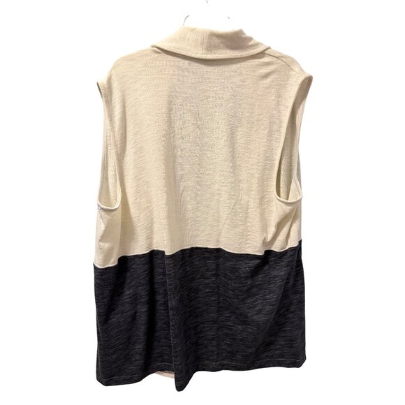 T By Talbots Womens Sleeveless Open Front Color Block Vest 2X Black & Cream - Picture 10 of 11